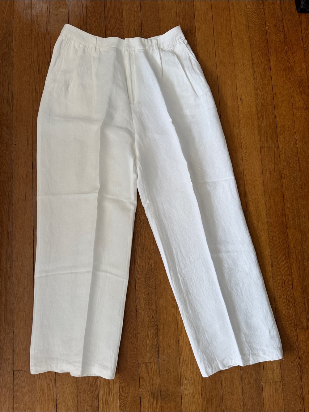 LINDA ALLARD ELLEN TRACY LINEN VISCOSE WHITE PLEATED PANTS TROUSERS SIZE 12